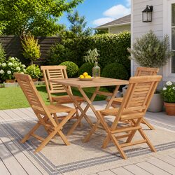 5 Piece Garden Dining Set Outdoor Furniture Table Chairs Brown Wood Folding