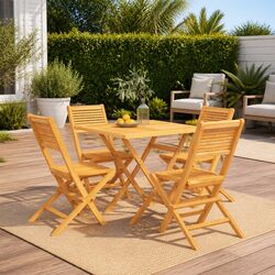 Garden Dining Set 5 Piece Outdoor Furniture Wooden Table Chairs Foldable Patio