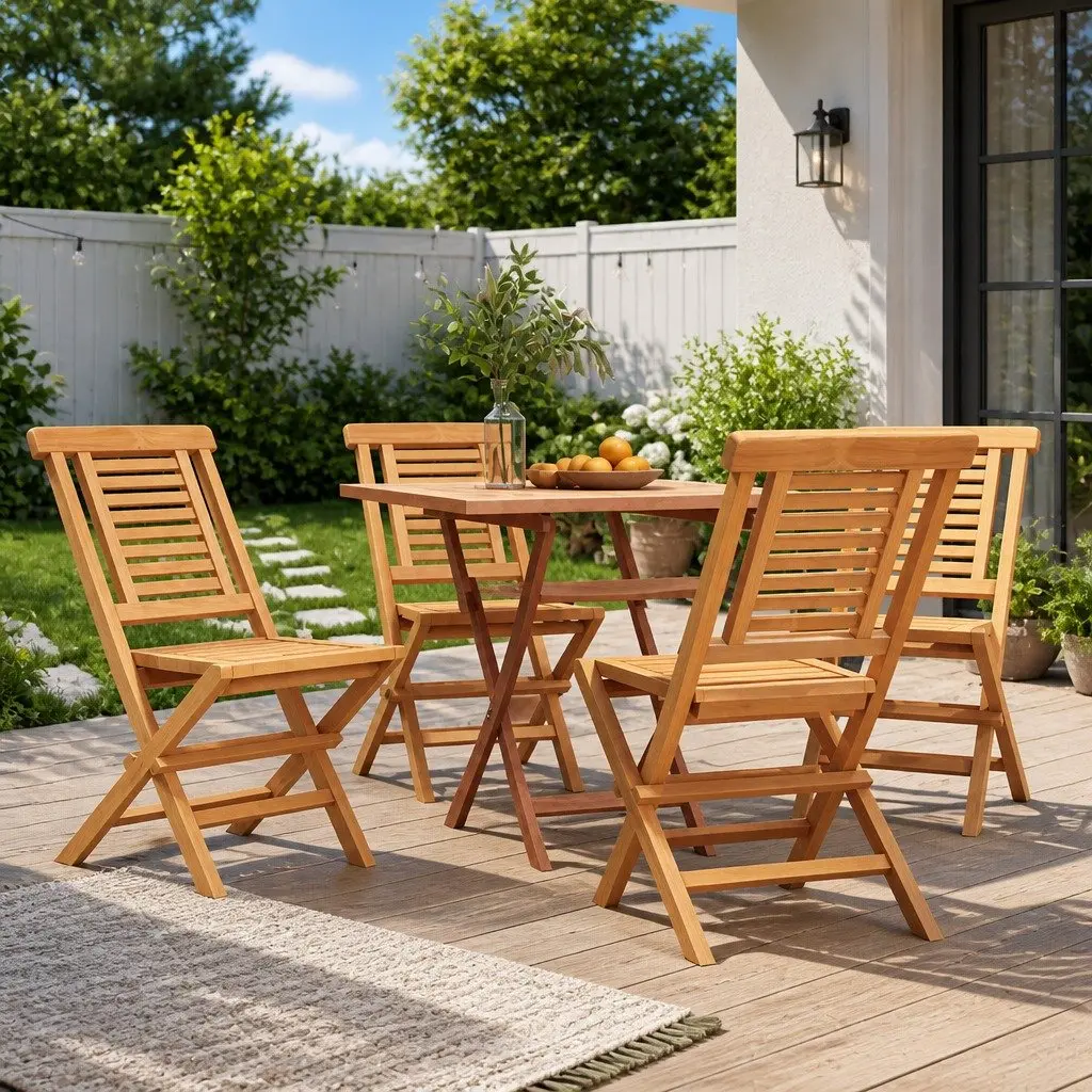 Folding Garden Chairs Wooden Outdoor Seating with Backrest Brown 4 Piece