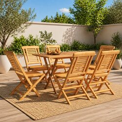 Folding Wooden Garden Chairs 6 pcs Outdoor Seating Teak Slatted Design Brown