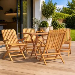Outdoor Folding Garden Chairs 4 pcs Wooden Patio Seating Backrest Armrest Brown