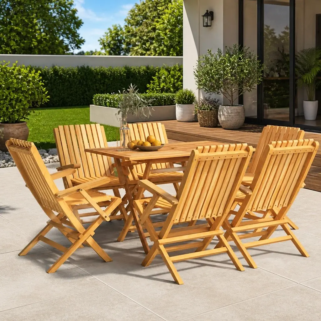 Folding Garden Chairs 6 Pieces Solid Teak Wood Outdoor Seating Patio Furniture