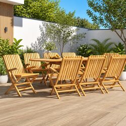 Outdoor Folding Garden Chairs Set 8 pcs Wooden Seating Backrest Armrests