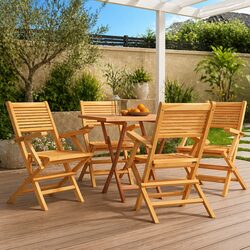 Outdoor Folding Garden Chairs 4 pcs Wooden Seating Backrest Armrests Brown