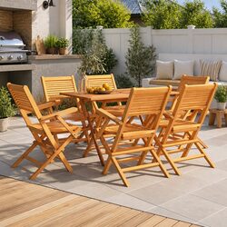 Folding Garden Chairs 6 pcs Outdoor Seating Wooden Armrest Backrest Brown