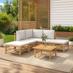 Garden Lounge Set 6 Piece Bamboo Outdoor Furniture Patio Sofa with Cushions