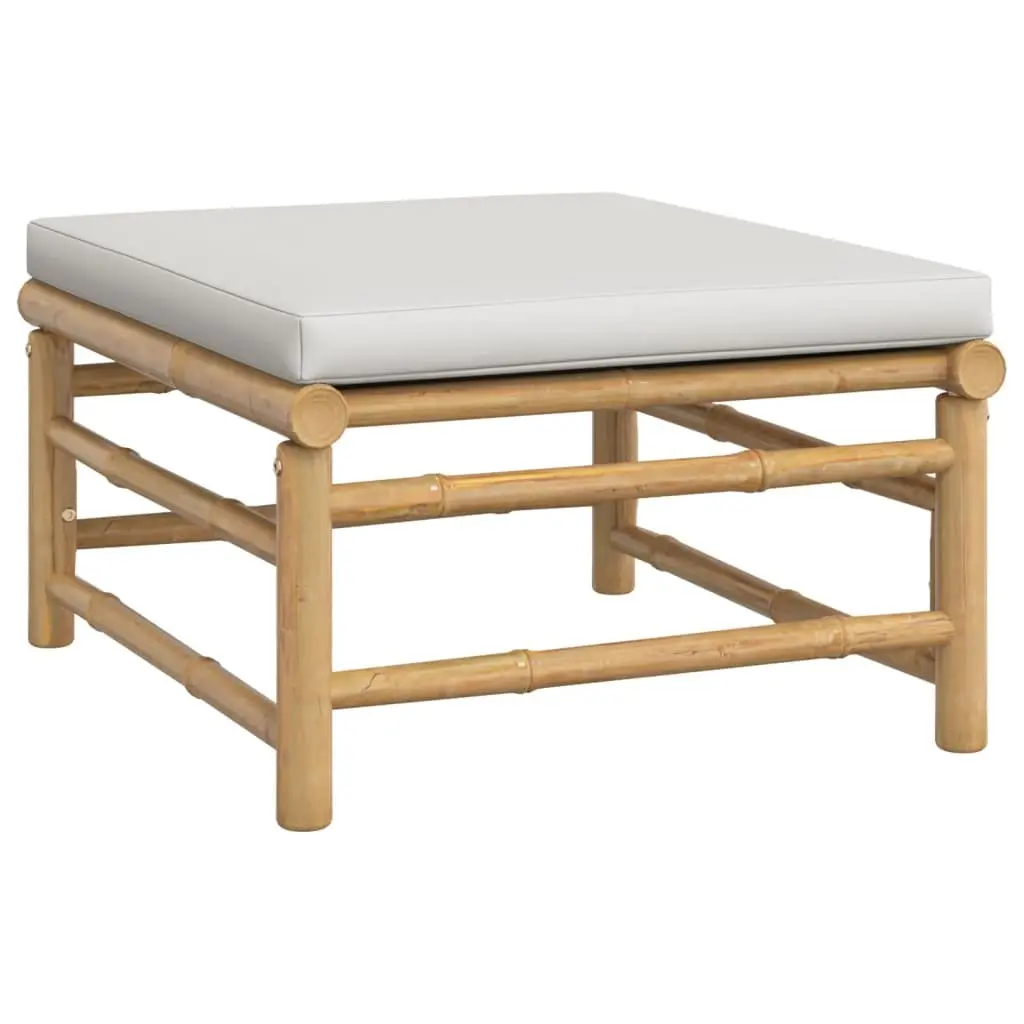 4 Piece Bamboo Garden Lounge Set Outdoor Furniture with Light Grey Cushions