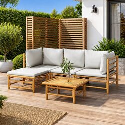 Bamboo Garden Lounge Set 5 Piece Outdoor Furniture Patio Sofa with Cushions