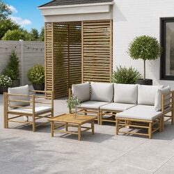 6 Piece Garden Lounge Set Bamboo Outdoor Furniture with Cushions Patio Sofa