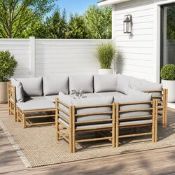 Garden Lounge Set 10 Piece Bamboo Outdoor Furniture with Cushions Brown