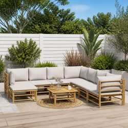 Garden Lounge Set 9 Piece Outdoor Furniture Bamboo Seating Patio Sofa with