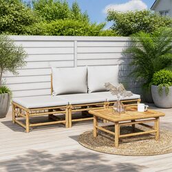 Garden Lounge Set 4 Piece Bamboo Outdoor Furniture with Cushions Brown