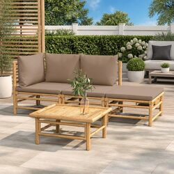 4 Piece Outdoor Lounge Set Bamboo Garden Furniture Sofa Table with Cushions