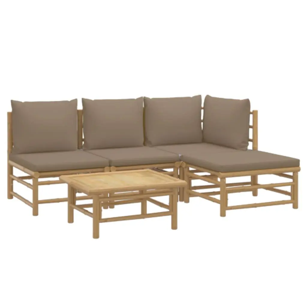 5 Piece Bamboo Garden Lounge Set Outdoor Furniture with Taupe Cushions Sofa