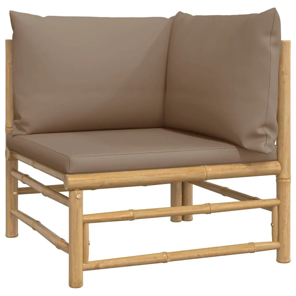 5 Piece Bamboo Garden Lounge Set Outdoor Furniture with Taupe Cushions Sofa