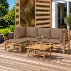 5 Piece Bamboo Garden Lounge Set Outdoor Furniture with Cushions Brown