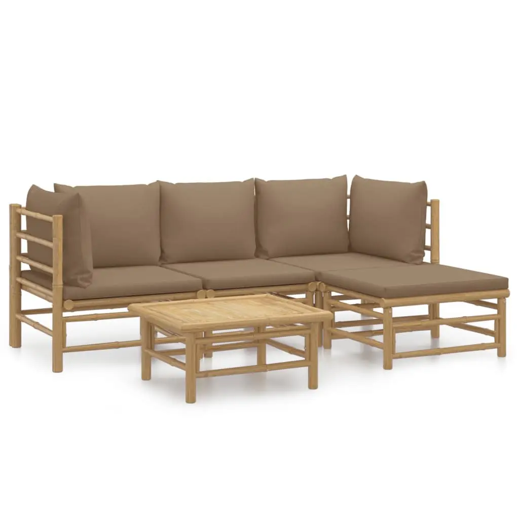 5 Piece Bamboo Garden Lounge Set Outdoor Furniture with Cushions Brown