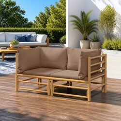 Bamboo Garden Corner Sofas Set 2 pcs Outdoor Furniture with Cushions