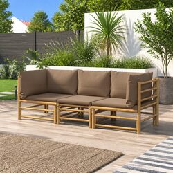 Bamboo Garden Lounge Set 3 Piece Outdoor Furniture with Cushions Brown