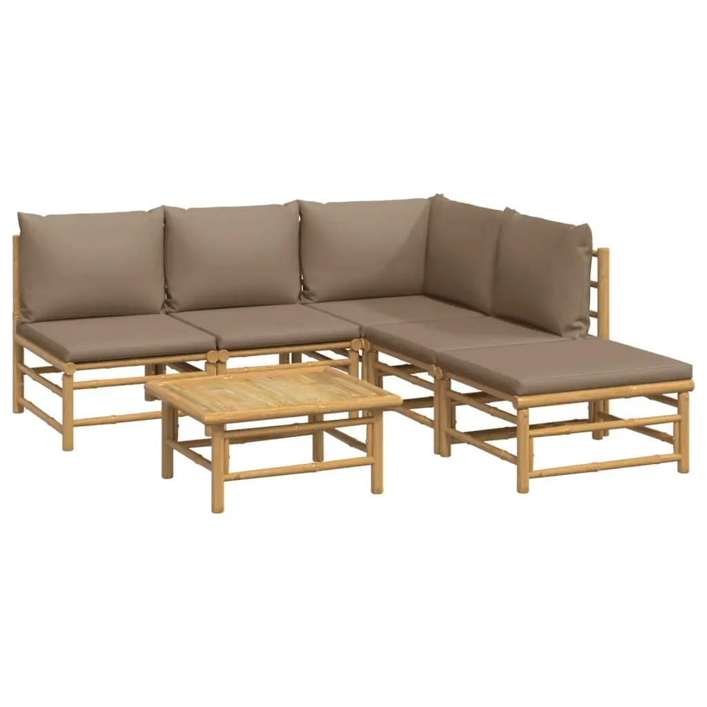 Garden Lounge Set 6 Piece Bamboo Outdoor Furniture with Cushions Brown