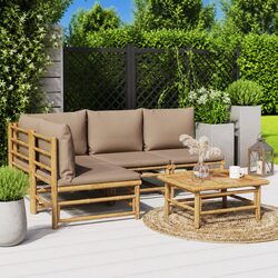 Garden Lounge Set 5 Piece Bamboo Outdoor Furniture with Taupe Cushions Table