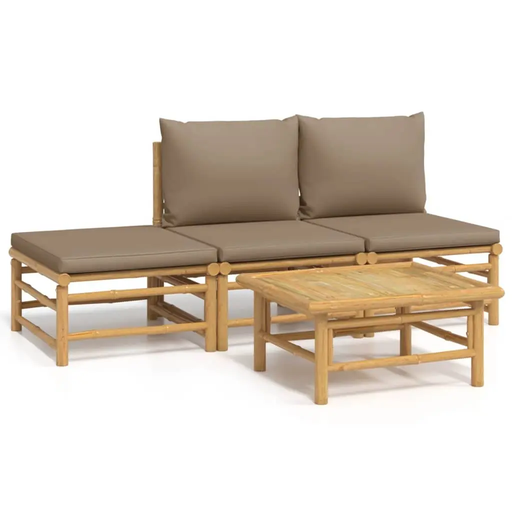 4 Piece Garden Lounge Set Bamboo Outdoor Furniture with Taupe Cushions