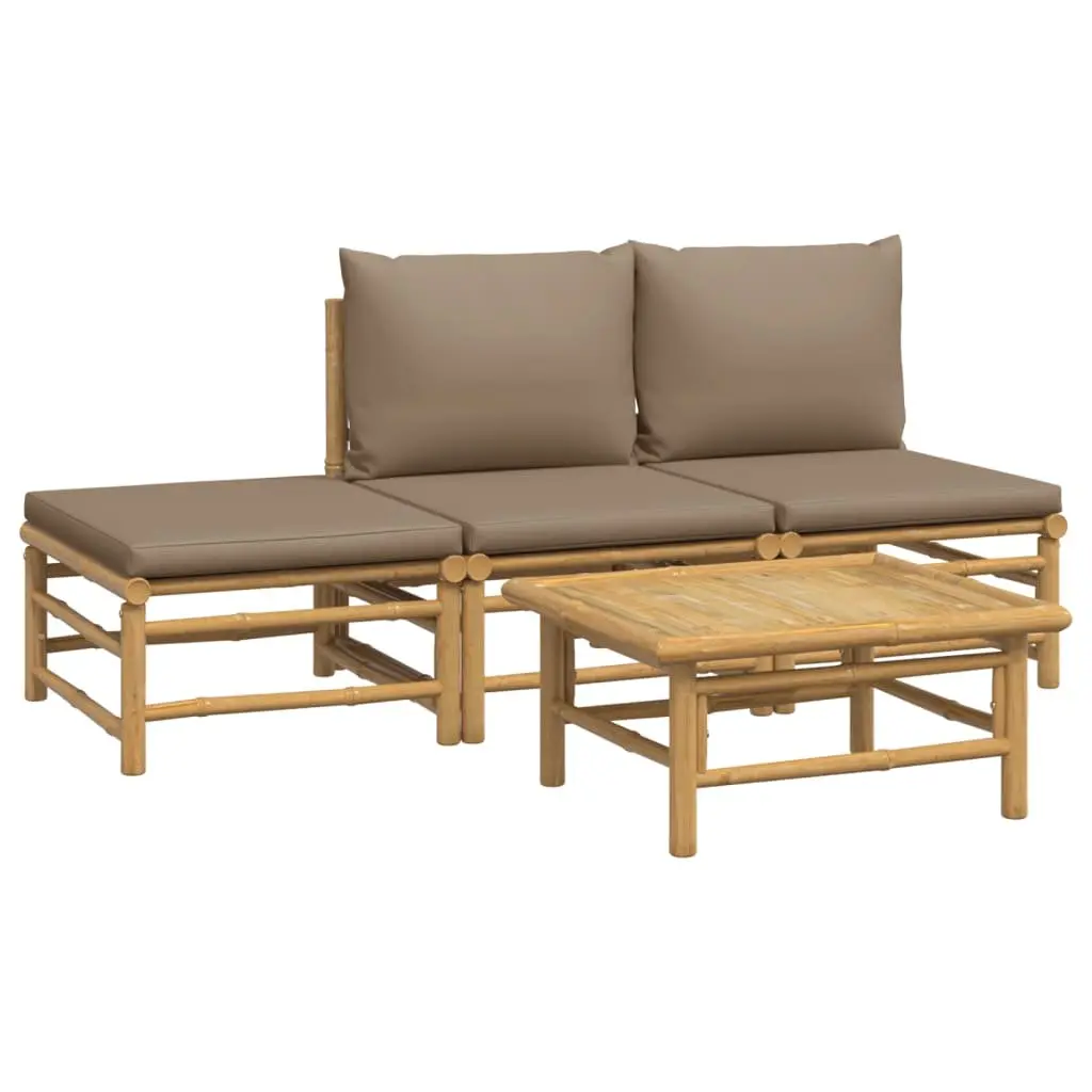 4 Piece Garden Lounge Set Bamboo Outdoor Furniture with Taupe Cushions