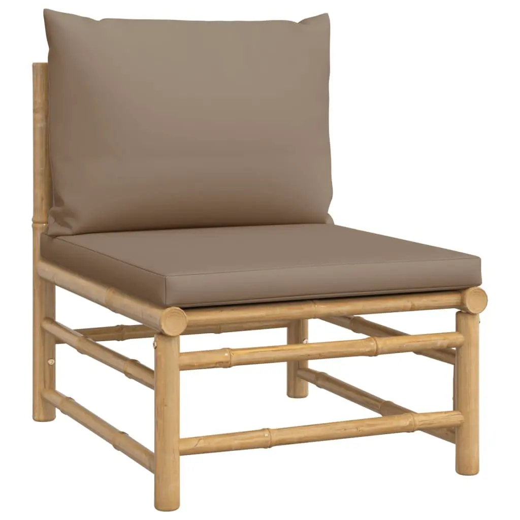 4 Piece Garden Lounge Set Bamboo Outdoor Furniture with Taupe Cushions
