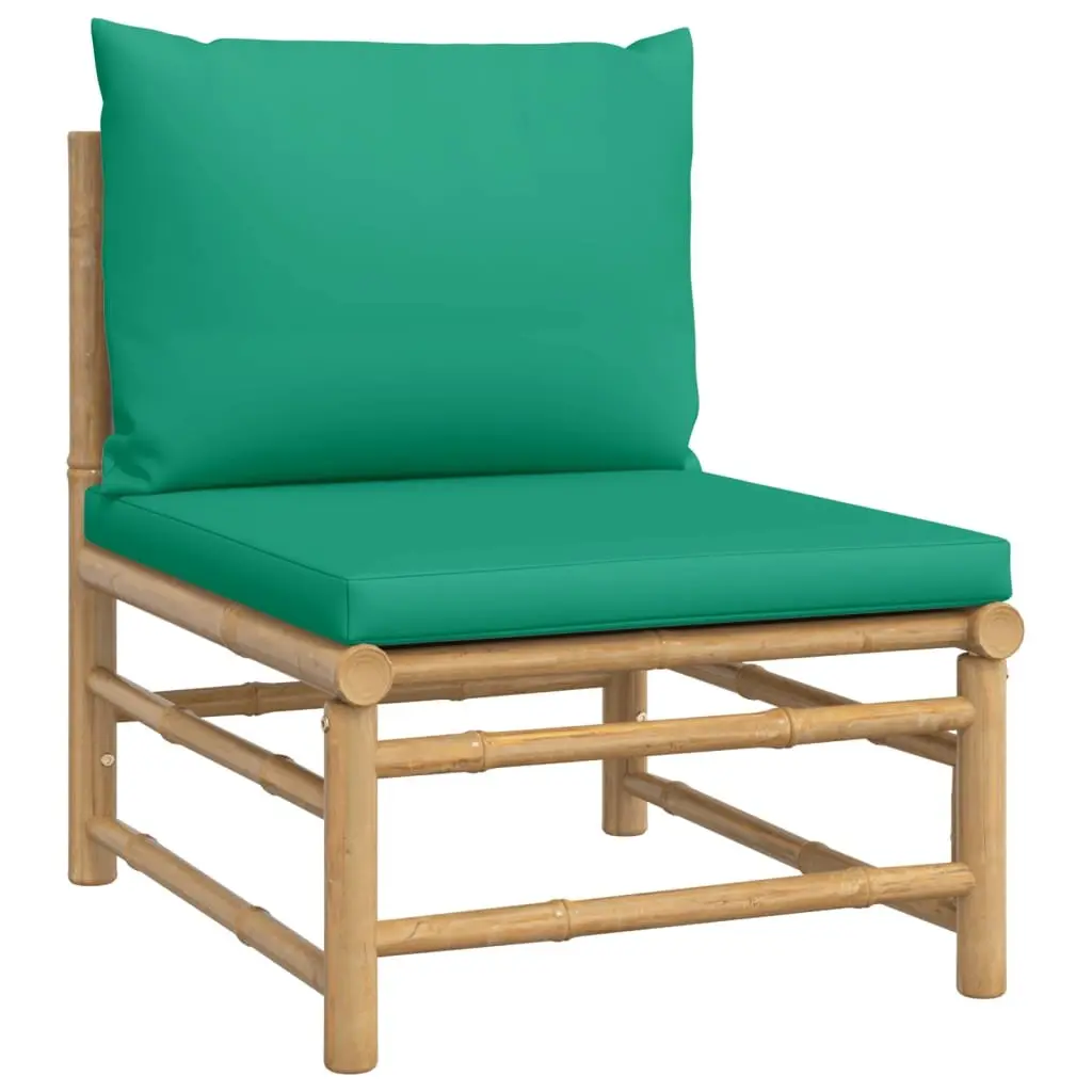5 Piece Bamboo Garden Lounge Set Outdoor Furniture with Green Cushions Brown