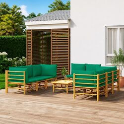 9 Piece Garden Lounge Set Outdoor Furniture Bamboo Patio Seating with Cushions
