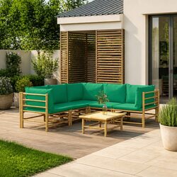 6 Piece Bamboo Garden Lounge Set Outdoor Furniture with Cushions Brown