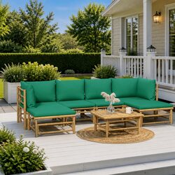 7 Piece Bamboo Garden Lounge Set Outdoor Furniture Sofa with Cushions Brown