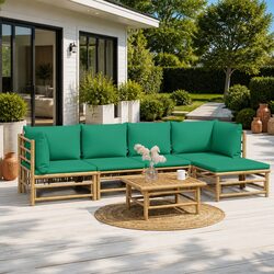 Garden Lounge Set 6 Piece Outdoor Furniture Bamboo Patio Sofa with Cushions