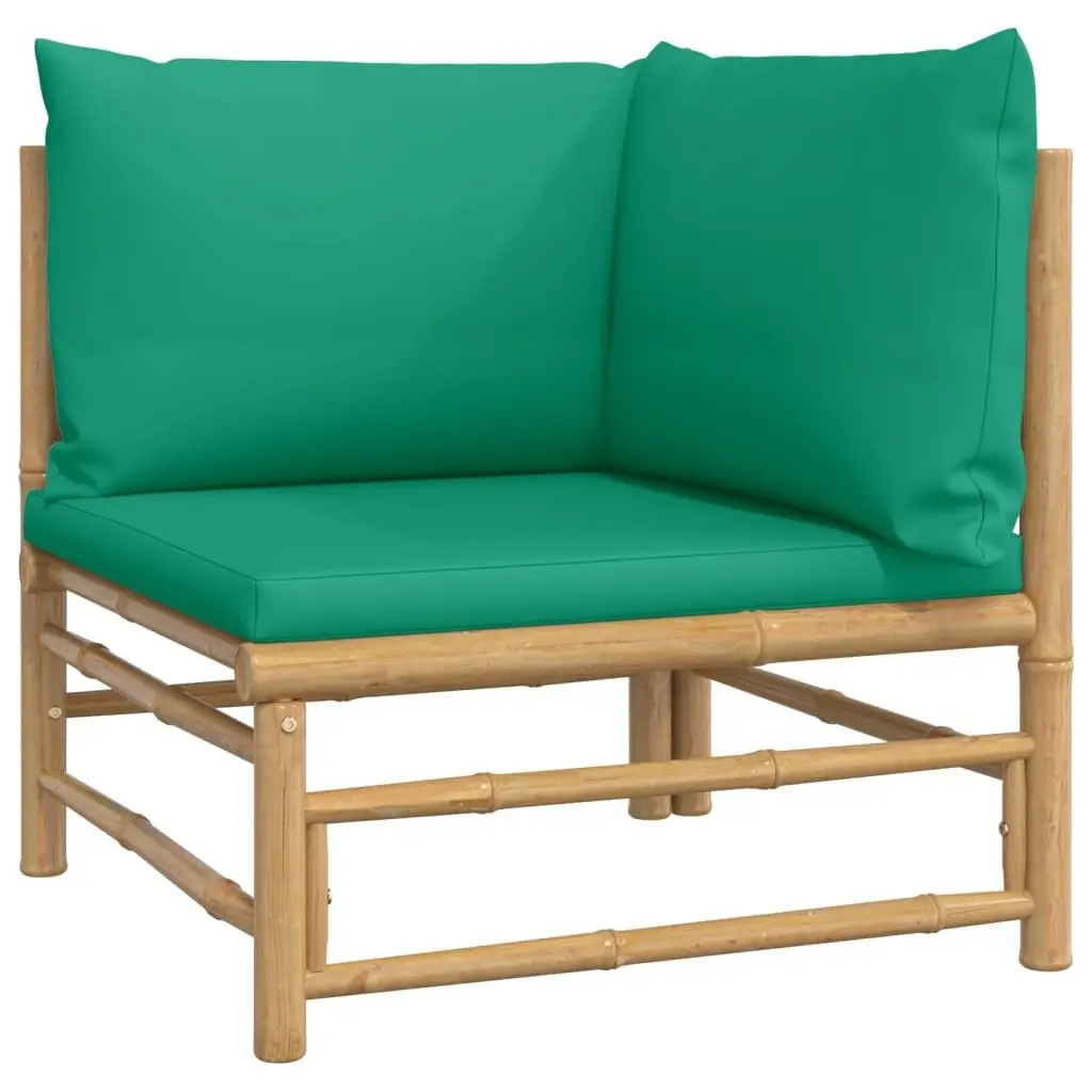 3 Piece Bamboo Garden Lounge Set Outdoor Furniture with Green Cushions Brown