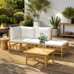 Garden Lounge Set 4 Piece Outdoor Furniture Bamboo Sofa with Cushions Backrest