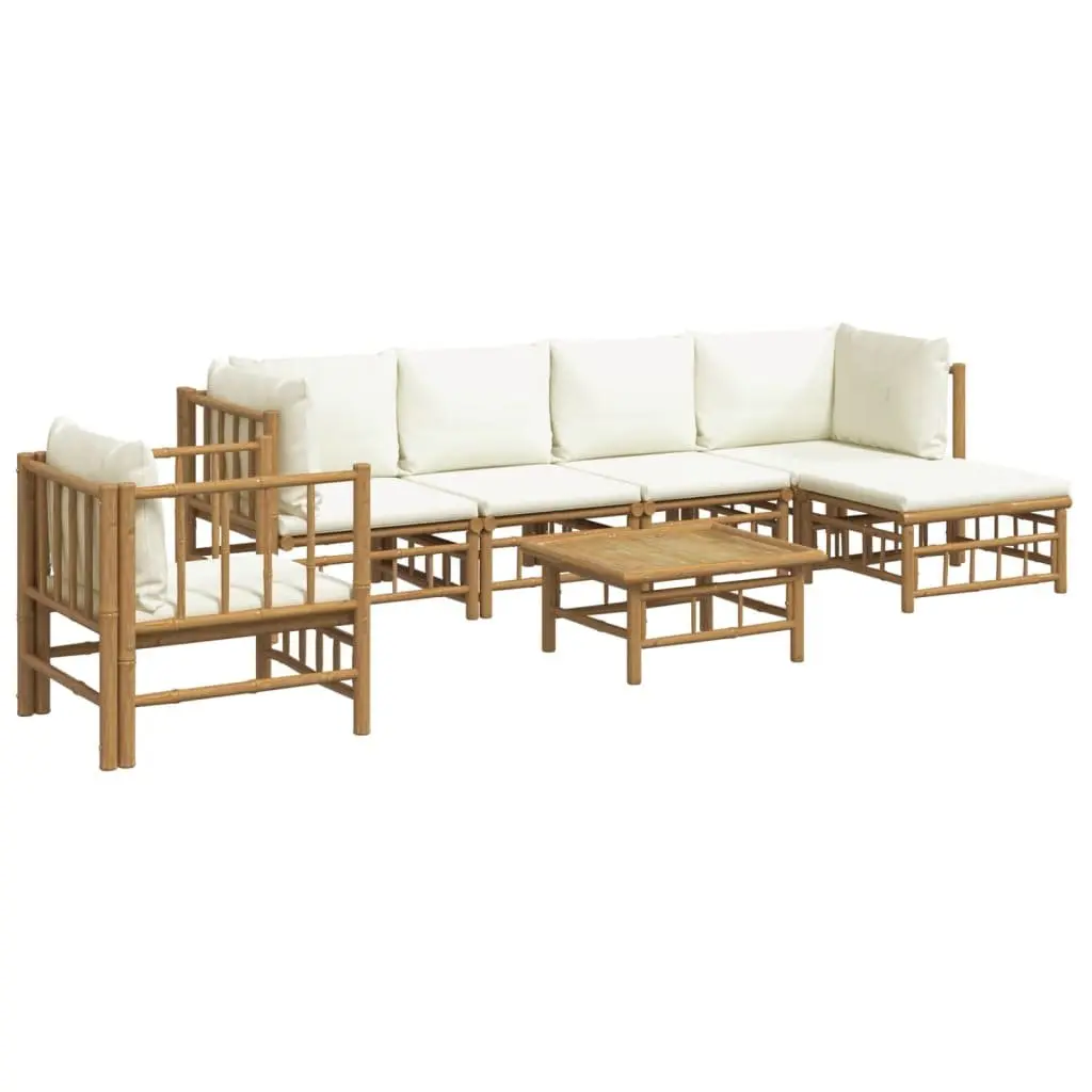 7 Piece Garden Lounge Set Outdoor Furniture Bamboo with Cream Cushions Patio
