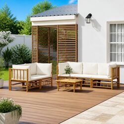 Garden Lounge Set 6 Piece Bamboo Outdoor Furniture with Cushions Brown