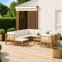 Garden Lounge Set 10 Pieces Bamboo Outdoor Furniture Sofa with Cushions