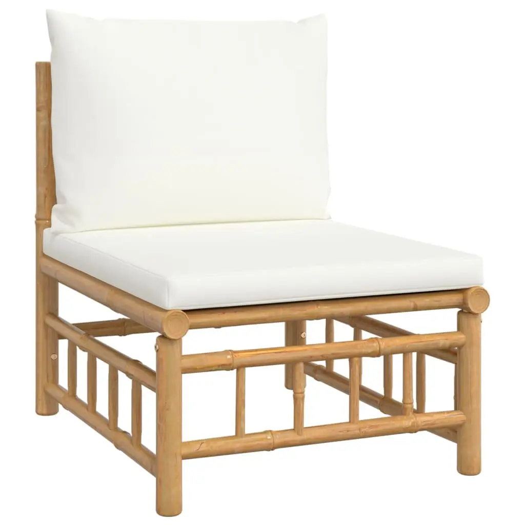 Garden Lounge Set Modular 4 Piece Brown Bamboo Outdoor Furniture with Cream Cushions
