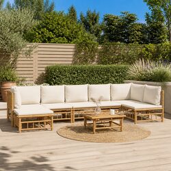 Bamboo Garden Lounge Set 8 Piece Outdoor Furniture Brown with Cream Cushions