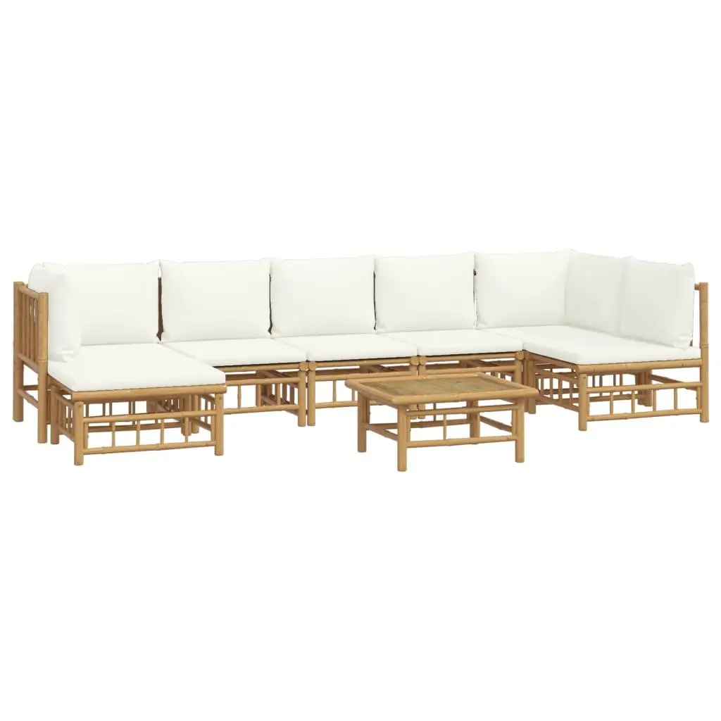 Bamboo Lounge Set 8 Piece Modular Outdoor Furniture Brown with Cream Cushions