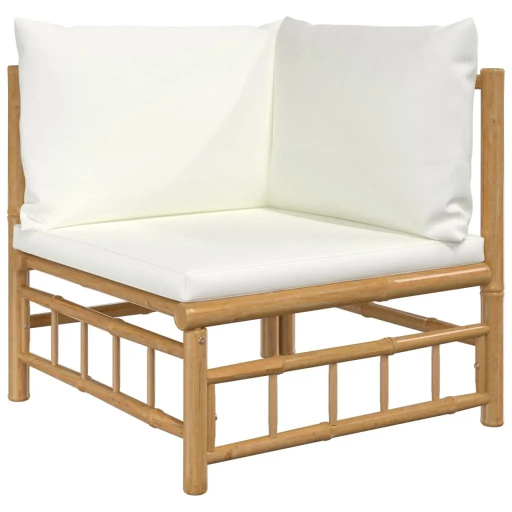 Bamboo Lounge Set 8 Piece Modular Outdoor Furniture Brown with Cream Cushions