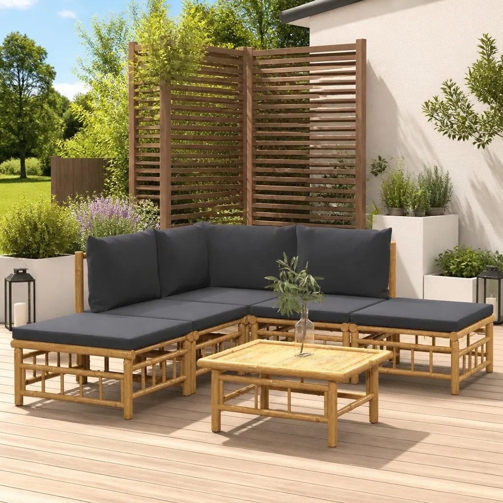 Garden Lounge Set 6 Piece Bamboo Outdoor Furniture with Cushions Patio Sofa