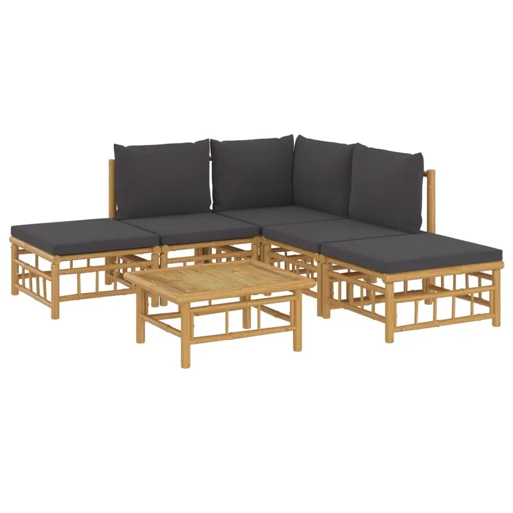 Garden Lounge Set 6 Piece Bamboo Outdoor Furniture with Cushions Patio Sofa