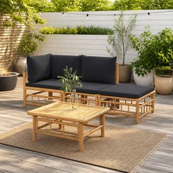Outdoor Garden Lounge Set 4 Piece Bamboo Furniture with Cushions Patio Sofa