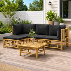 Bamboo Garden Lounge Set 5 Piece Outdoor Furniture with Cushions Brown