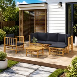 Bamboo Garden Lounge Set 6 Piece Outdoor Furniture with Cushions Brown