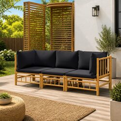 Garden Lounge Set 3 Piece Bamboo Outdoor Furniture with Cushions Modular