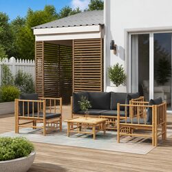 5 Piece Garden Lounge Set Bamboo Outdoor Furniture with Cushions Patio Seating