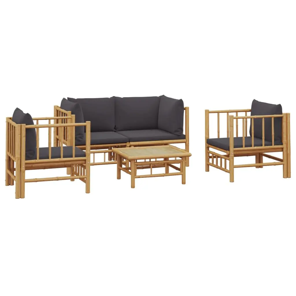5 Piece Garden Lounge Set Bamboo Outdoor Furniture with Cushions Patio Seating